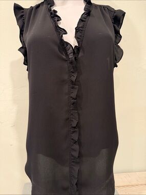DKNY Black Sleeveless Semi Sheer Blouse Size Large
